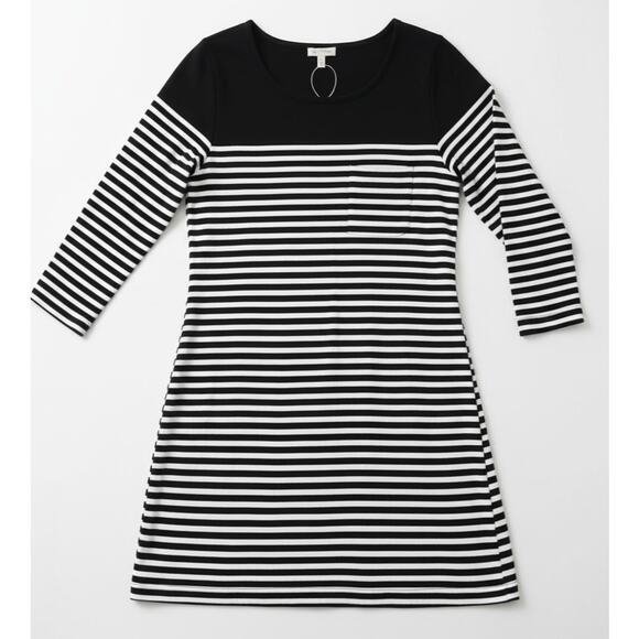 NWT Soft Joie Alyce Dress Cotton Stripes Black Cream M - Picture 3 of 7